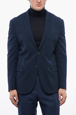 Stretch Cotton Side Vents Notch Lapel 2-Button Blazer
