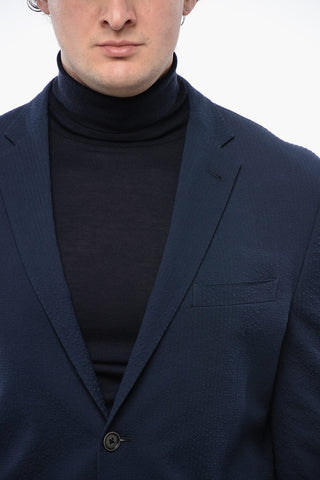Stretch Cotton Side Vents Notch Lapel 2-Button Blazer