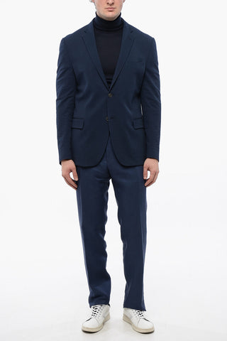 Stretch Cotton Side Vents Notch Lapel 2-Button Blazer