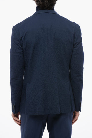 Stretch Cotton Side Vents Notch Lapel 2-Button Blazer