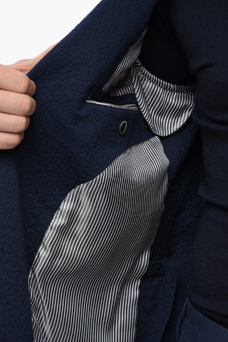 Stretch Cotton Side Vents Notch Lapel 2-Button Blazer