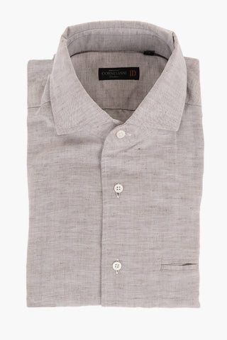 ID Camicia in Misto Lino con Collo Francese e Taschino