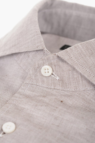 ID Camicia in Misto Lino con Collo Francese e Taschino