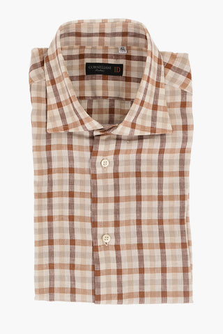 ID Short-sleeved Linen Shirt with Plaid Check Motif