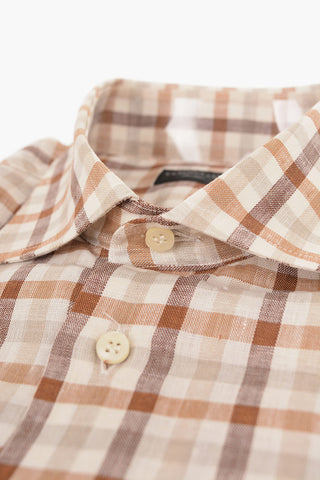 ID Short-sleeved Linen Shirt with Plaid Check Motif