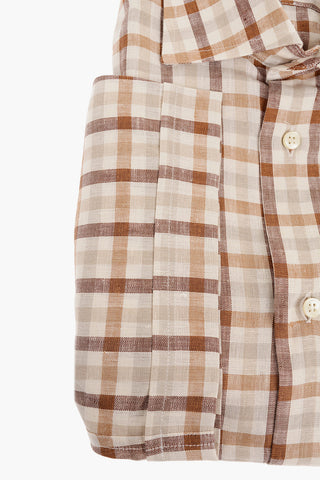 ID Short-sleeved Linen Shirt with Plaid Check Motif