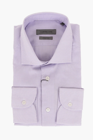 Camicia in Cotone Wrinkle Free con Motivo Pied de Poule