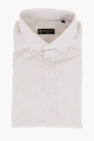 Pinstriped Cotton Shirt with Button-down Collar