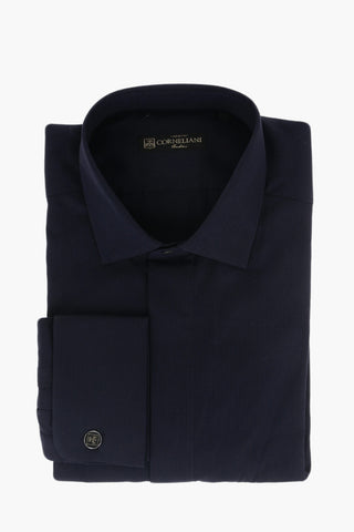 Camicia in Cotone Jacquard con Chiusura Nascosta e Polsini