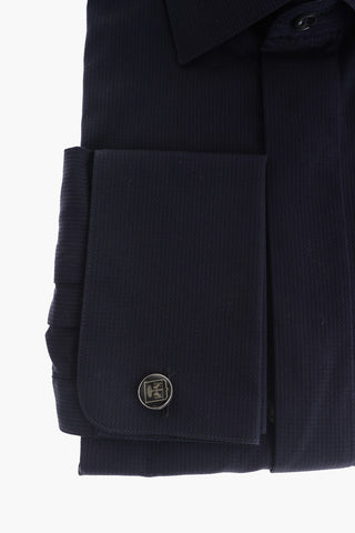 Camicia in Cotone Jacquard con Chiusura Nascosta e Polsini