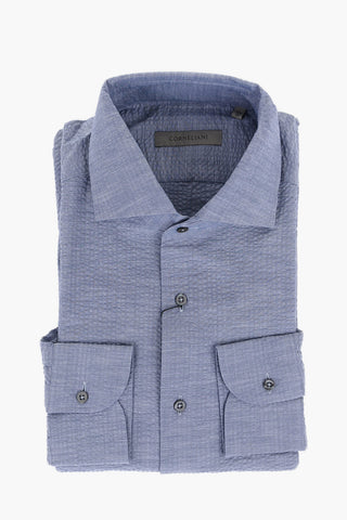 Camicia in Cotone Jacquard con Collo Francese