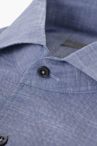 Camicia in Cotone Jacquard con Collo Francese