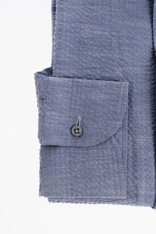 Camicia in Cotone Jacquard con Collo Francese