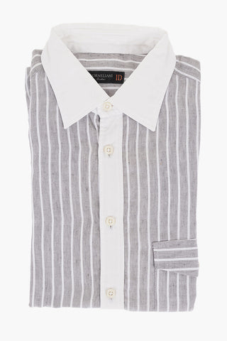 ID Camicia Gessata in Misto Cotone con Dettagli a Contrasto