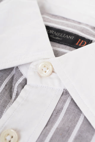 ID Camicia Gessata in Misto Cotone con Dettagli a Contrasto