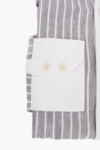 ID Camicia Gessata in Misto Cotone con Dettagli a Contrasto