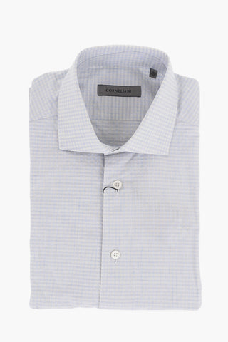 Gingham Patterned Cotton Shirt with Standard Collar