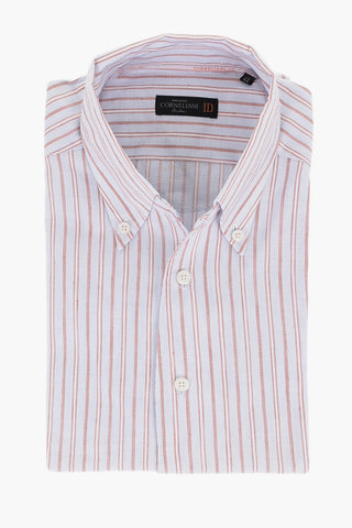 ID Button-down Cotton Shirt with Awning Stripe Motif