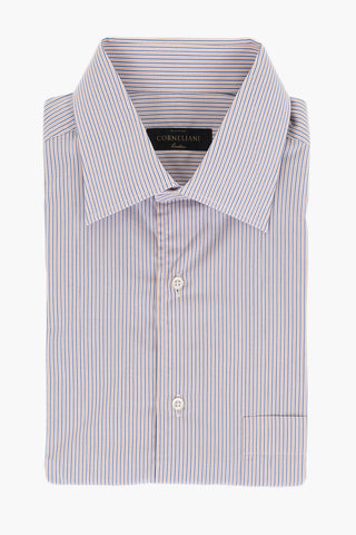 Short-sleeved Cotton Shirt with Balanced Stripe Motif