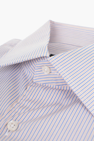 Short-sleeved Cotton Shirt with Balanced Stripe Motif