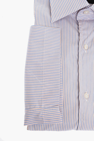 Short-sleeved Cotton Shirt with Balanced Stripe Motif