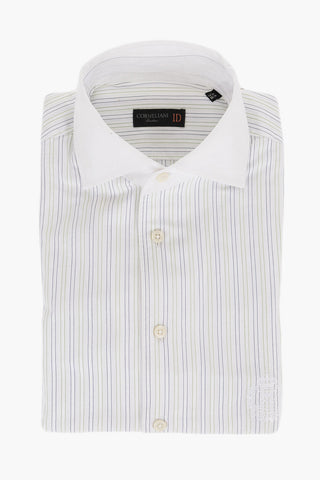 Balanced Stripe Cotton Shirt with Embroidered Emblem