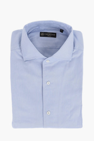 Camicia in Cotone Hopsack con Collo Francese