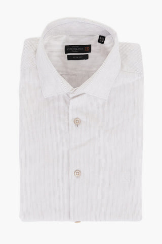 Linen Blend Slim Fit Shirt with Striped Motif