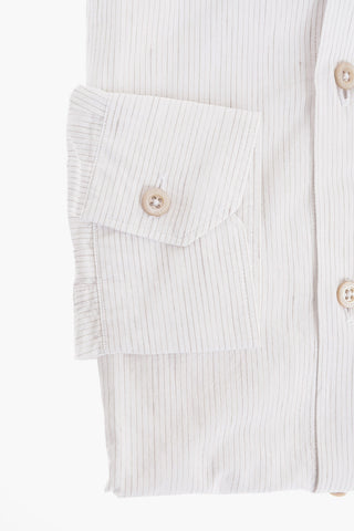 Linen Blend Slim Fit Shirt with Striped Motif