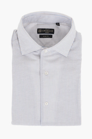 Linen Blend Slim Fit Shirt with Balanced Stripe Motif