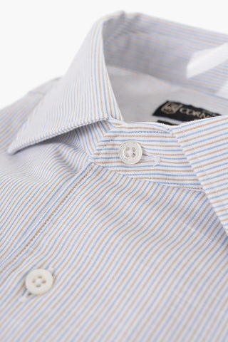Linen Blend Slim Fit Shirt with Balanced Stripe Motif