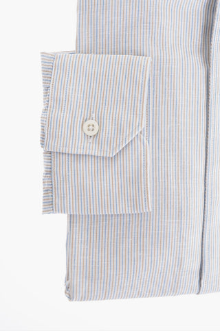 Linen Blend Slim Fit Shirt with Balanced Stripe Motif