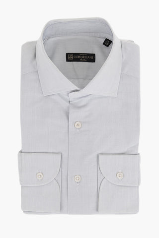 Camicia in Cotone Micro-gessato con Collo Francese