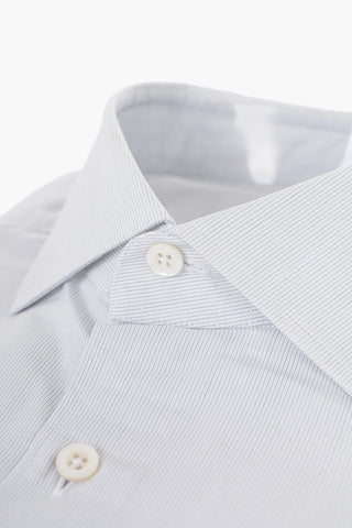 Camicia in Cotone Micro-gessato con Collo Francese