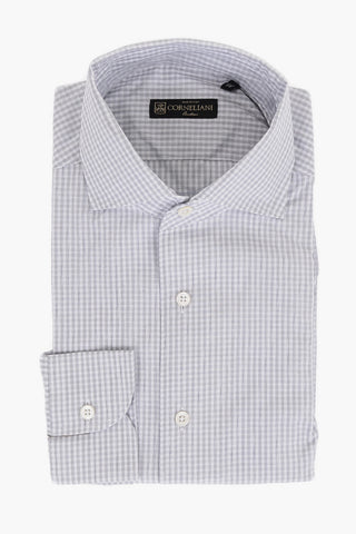 Pin Check Patterned Cotton Shirt with Standard Collar