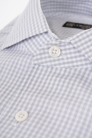 Pin Check Patterned Cotton Shirt with Standard Collar