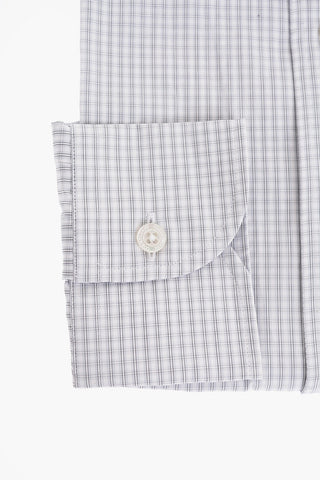 Pin Check Patterned Cotton Shirt with Standard Collar