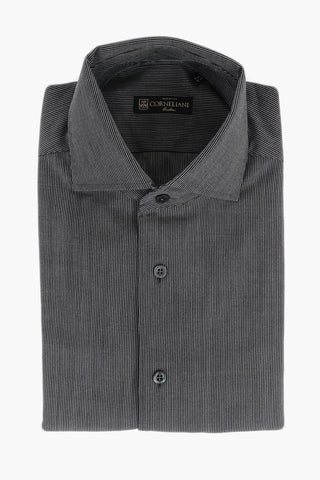 Camicia in Fresco di Lana con Motivo Micro Awning