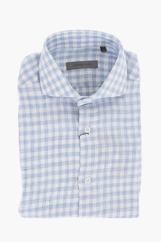 Camicia in Lino Gingham con Collo Francese
