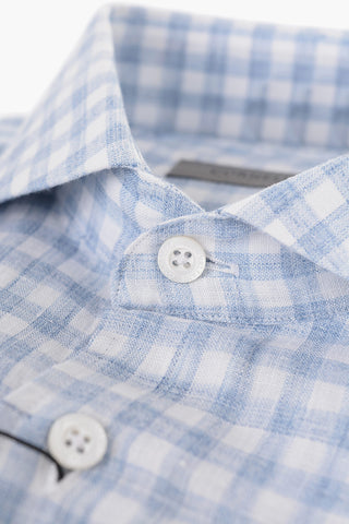 Camicia in Lino Gingham con Collo Francese