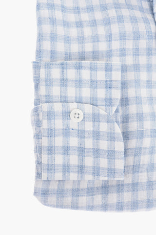 Camicia in Lino Gingham con Collo Francese