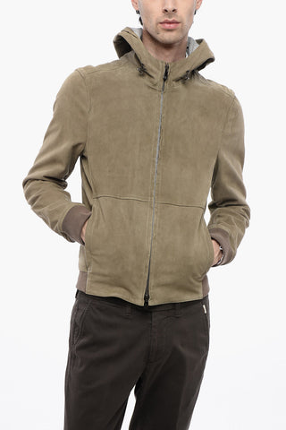 ID Giubbotto in Suede con Cappuccio Coulisse