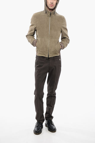ID Giubbotto in Suede con Cappuccio Coulisse