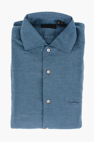ID Short-sleeved Linen Blend Shirt with Breast-pocket