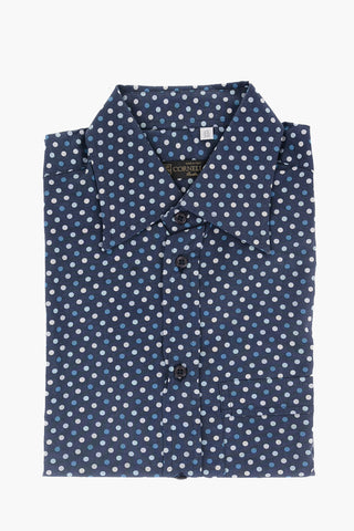 Camicia a Maniche Corte in Lino con Motivo a Pois