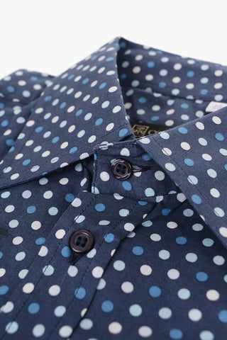 Camicia a Maniche Corte in Lino con Motivo a Pois