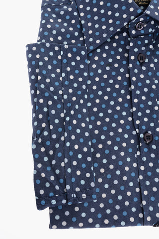 Camicia a Maniche Corte in Lino con Motivo a Pois