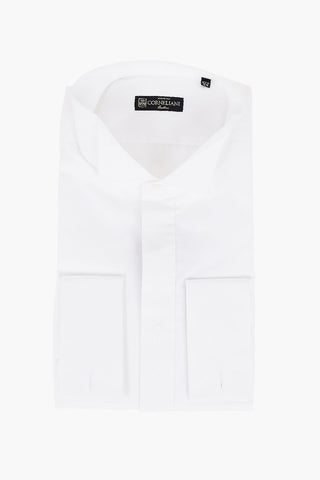 Jacquard Cotton Tuxedo Shirt with Wing-tip Collar