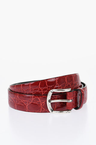 Crocodile Leather Belt with Metal Buckle
