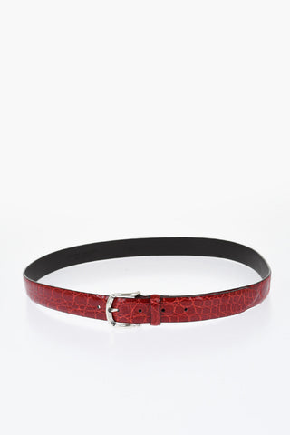 Crocodile Leather Belt with Metal Buckle